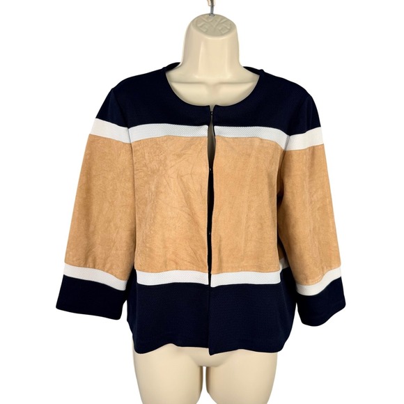 Chico's Jackets & Blazers - Travelers‎ Collection by Chico's Jacket 1 Navy Tan Colorblock Slightly Cropped